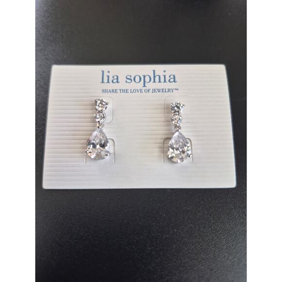 Lia Sophia Jewelry - Lia Sophia Earrings Wedding Bells CZ 3 Stone Tear Drop Silver Tone 7 Carat Total